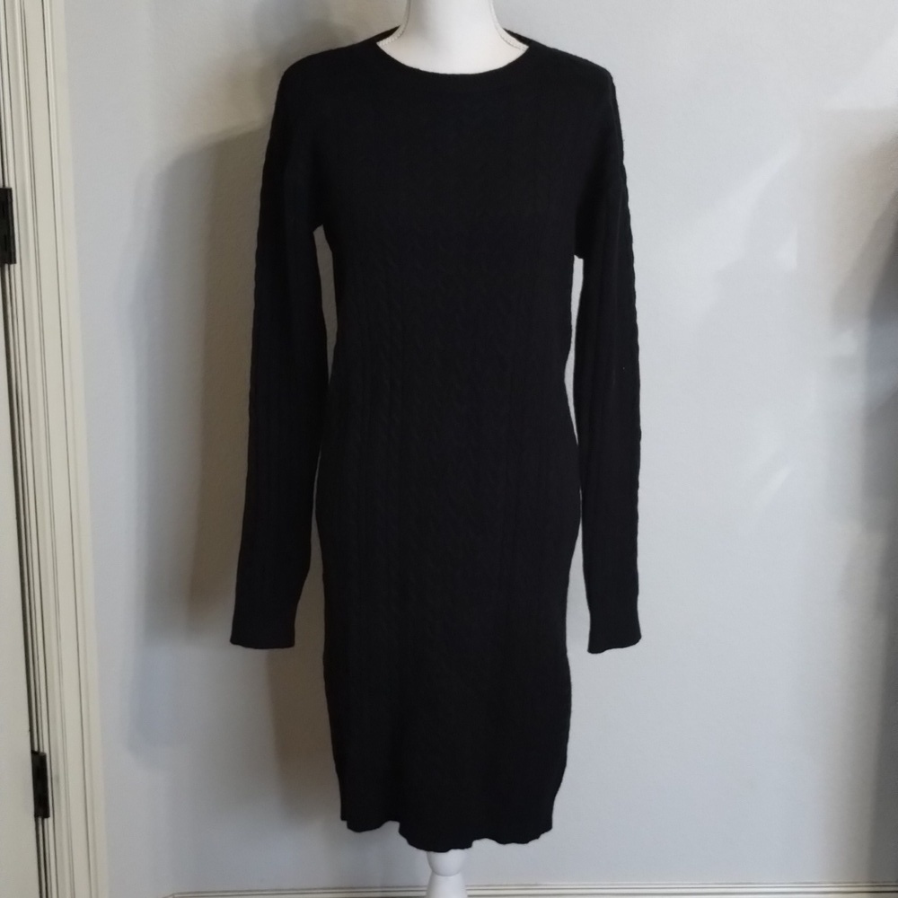 Spadehill sweater dress size XL black cable knit long sleeve fitted Spade Hill